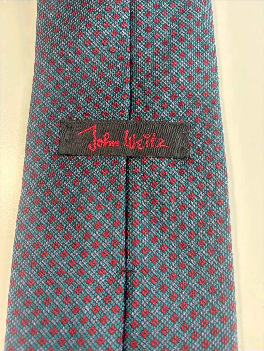 Men's Teal and Burgundy Micro-Pattern Silk Tie vintage ? -603sku